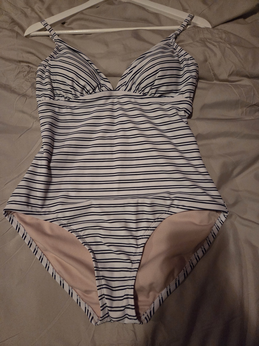 Kona Sol White and Navy Striped One-Piece Swimsuit
